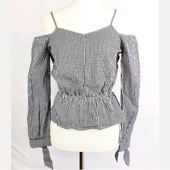 Say What Cropped Cold Shoulder Top SZ S Gingham - Picture 1 of 4